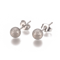Stainless Steel Color 304 Stainless Steel Stud Earrings, Ball Stud Earrings, Textured, with Earring Backs, Stainless Steel Color, 17x6mm, Pin: 0.8mm