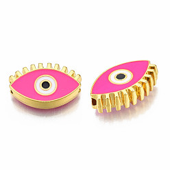 Hot Pink Rack Plating Alloy Enamel Pendants, Light Gold, Cadmium Free & Nickel Free & Lead Free, Horse Eye, Hot Pink, 12x18.5x4.5mm, Hole: 2mm