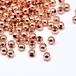 Розовое Золото Латунные твердые круглые бусины, без свинца, без кадмии и без никеля, розовое золото , 2 мм, отверстие : 0.5 мм