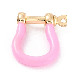 Pink Cierres de grillete de ancla de anillo en D de esmalte de latón, real 18 k chapado en oro, para hacer pulseras, rosa, 18x15~17x4.5~5 mm, agujero: 8 mm
