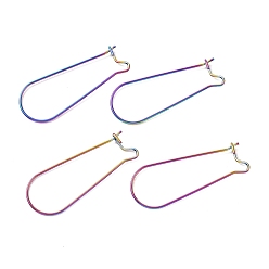 Rainbow Color Ion Plating(IP) 304 Stainless Steel Hoop Earrings Findings Kidney Ear Wires, Rainbow Color, 33x13x0.7mm, 21 Gauge