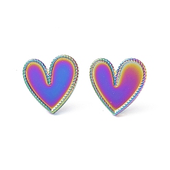 Rainbow Color Placage ionique (ip) 304 boucle d'oreille en acier inoxydable pour femme, cœur, couleur arc en ciel, 17.5x18mm, pin: 0.8 mm
