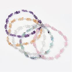 Mixed Color Natural Gemstone Chips Necklaces, with Brass Findings and Lobster Clasps, Mixed Color, 20.67 inch(525mm)