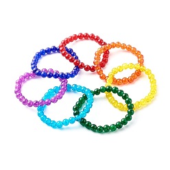 Couleur Mélangete Ensembles de bracelets extensibles de perles rondes en verre craquelé peintes à la bombe, couleur mixte, diamètre intérieur: 2-1/2 pouce (6.25 cm), 7 pièces / kit