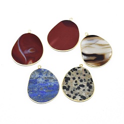 Mixed Stone Natural Mixed Gemstone Pendants, with Brass Findings, Golden, 33.5~34x27x2mm, Hole: 1.5mm