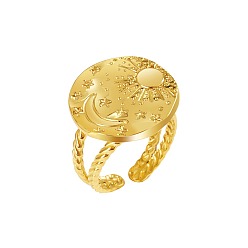 Golden Stainless Steel Open Cuff Ring, Sun and Moon, Golden, Inner Diameter: 18mm