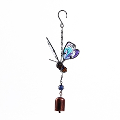 Colorful Butterfly Glass Wind Chime, Iron Art Pendant Decoration, for Home Yard Balcony Outdoor, Colorful, 300x100mm