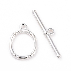 925 Sterling Silver Plated Eco-friendly Brass Toggle Clasps, Cadmium Free & Lead Free, Long-Lasting Plated, Oval, 925 Sterling Silver Plated, Oval: 14x10x1mm, Bar: 4x21x2mm, Hole: 1.2mm