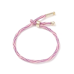 Pale Violet Red Couple Wave Pattern Nylon Round Cord Silder Bracelet with Brass Clasp for Women, Cadmium Free & Lead Free, Pale Violet Red, Inner Diameter: 2-1/2inch(6.25~6.3cm) 