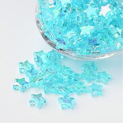 Bleu Ciel Perles acryliques transparentes écologiques, étoiles, bleu ciel, couleur ab , environ 10 mm de diamètre, épaisseur de 4mm, trou: 1.5 mm. environ 2140 pcs / 500 g