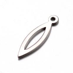 Stainless Steel Color 201 Stainless Steel Pendants, Horse Eye, Stainless Steel Color, 19.5x5.5x1mm, Hole: 1mm