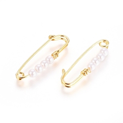 Real 18K Gold Plated Brass Kilt Pin Brooch Findings, Long-Lasting Plated, with Shell Pearl Beads, Real 18K Gold Plated, 23x7.5x2.5mm, Hole: 1.4mm
