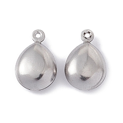 Stainless Steel Color 304 Stainless Steel Pendants, Teardrop Charms, Stainless Steel Color, 15x9.5x5mm, Hole: 1mm