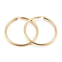 Oro Pendientes de aro de acero inoxidable, pendientes hipoalergénicos, Forma de anillo, dorado, 304 calibre, 6 mm, pin: 69~71x4 mm