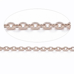Rose Gold Ion Plating(IP) 304 Stainless Steel Cable Chains, Soldered, with Spool, Flat Oval, Rose Gold, 1.5x1.3x0.3mm, about 32.8 Feet(10m)/roll
