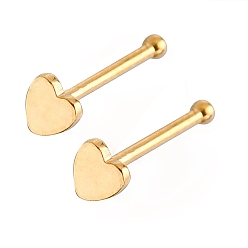 Golden Heart 304 Stainless Steel Nose Studs, Nose Bone Rings, Nose Piercing Jewelry, Golden, 8.5mm, Bar Length: 1/4"(6.3mm), Pin: 18 Gauge(1mm)