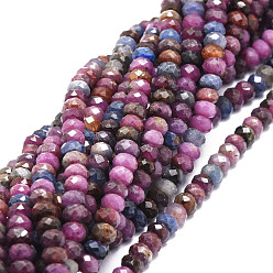 Mixed Stone Natural Ruby and Sapphire Beads Strands, Faceted, Rondelle, 5x3~3.5mm, Hole: 0.8mm, about 106pcs/strand, 15.43''(39.2cm)