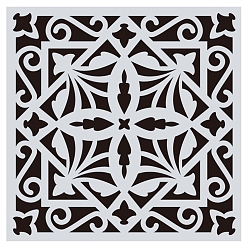 Blanc Pochoir de silhouette de peinture creuse en plastique pour animaux de compagnie à motif de fleurs, gabarit de dessin bricolage pochoirs graffiti, carrée, blanc, 15x15 cm
