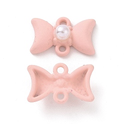 Pink Colgantes de conector de aleación pintados con spray, con granos de acrílico, sin plomo y cadmio, enlaces bowknot, rosa, 9x14x4.5 mm, agujero: 1.4 mm