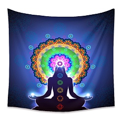 Bleu Moyen  Yoga méditation trippy polyester tenture murale tapisserie, tapisserie psychédélique mandala bohème pour décoration de salon chambre, rectangle, bleu moyen, 1000x1500mm