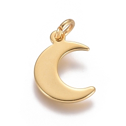Golden 304 Stainless Steel Pendants, with Jump Rings, Moon, Golden, 15.5x11x1mm, Hole: 3mm