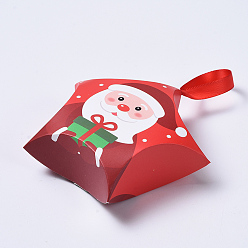 Red Star Shape Christmas Gift Boxes, with Ribbon, Gift Wrapping Bags, for Presents Candies Cookies, Red, 12x12x4.05cm