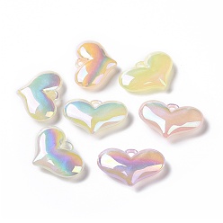 Mixed Color UV Plating Acrylic Pendants, Luminous Style, Glow In The Dark, Heart Charms, Mixed Color, 26x38x9.5mm, Hole: 4x4mm