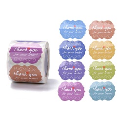 Colorful Lace Shape Paper Thank You Stickers, Word Thank You for your order, Self-Adhesive Paper Gift Tag Labels Youstickers, Colorful, 6.1x5.35cm, 500pcs/roll