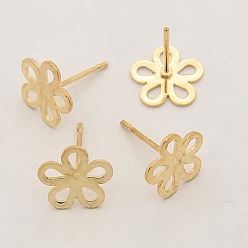 Golden Earring Settings Iron Ear studs, Flower, Golden, Tray: 10mm, Pin: 0.6mm