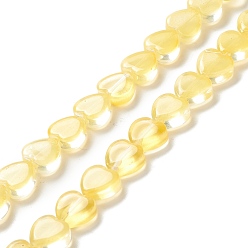 Amarillo Cuentas de vidrio transparente hebra, corazón, amarillo, 9.5~10x10x3.5~4.5 mm, agujero: 0.8~1 mm, sobre 35 unidades / cadena, 13.15~13.31 pulgada (33.4~33.8 cm)