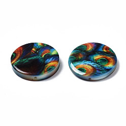 Coloré Perles de coquillage d'eau douce naturelles imprimées, plat rond, colorées, 20x3~4mm, Trou: 0.8mm