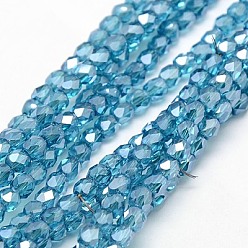 Deep Sky Blue Electroplate Glass Beads Strands, Half Plated, Faceted, Cube, Deep Sky Blue, 4x4x4mm, Hole: 1mm, about 100pcs/strand, 15.7 inch