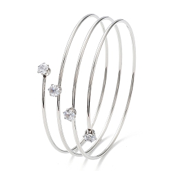 Stainless Steel Color 304 Stainless Steel Triple Loops Wire Wrap Bangle, Clear Cubic Zirconia Cuff Bangle, Stainless Steel Color, Inner Diameter: 2-3/8 inch(6.1cm)