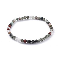 Bloodstone Natural Bloodstone Stretch Bracelets, with Non-Magnetic Synthetic Hematite Beads, 2-1/8 inch(5.5cm)