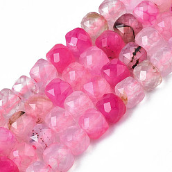 Hot Pink Natural Agate Beads Strands, Faceted, Dyed, Faceted, Cube, Hot Pink, 5x5.5x5.5mm, Hole: 1mm, about 61~62pcs/strand, 12.20 inch~12.40 inch(31~31.5cm)