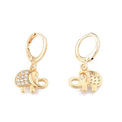 Real 18K Gold Plated Clear Cubic Zirconia Elephant Dangle Leverback Earrings, Brass Jewelry for Women, Cadmium Free & Nickel Free & Lead Free, Real 18K Gold Plated, 25mm, Pin: 1mm