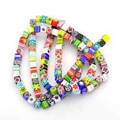 Mixed Color Handmade Millefiori Glass Bead Strands, Cube, Mixed Color, 6x6x6mm, Hole: 1mm, about 65pcs/strands, 16 inch