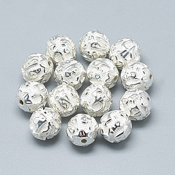 Argent 925 perles om en argent sterling, ronde avec om mani padme hum, argenterie, 10.5mm, Trou: 1.6mm