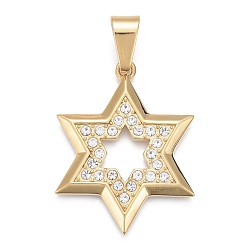 Golden 304 Stainless Steel Pendants, with Crystal Rhinestone, Star of David, Golden, 42x33x3mm, Hole: 6x12mm