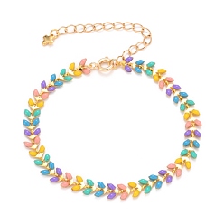 Colorful Brass Enamel Cobs Chains Bracelets, with Golden Plated Curb Chains and Spring Ring Clasps, Colorful, 7-3/8 inch(18.8cm)