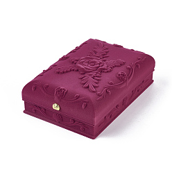 Rouge Violet Moyen Boîtes à bijoux en velours motif fleur rose, Collier et boucles d'oreilles, avec du tissu et du plastique, rectangle, support violet rouge, 17.5x11.5x5.6 cm