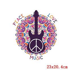 Guitar Película de transferencia de calor con patrón de símbolo de paz, hierro sobre vinilo, para accesorios de camisetas, guitarra, 230x204 mm