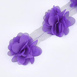 Violet Foncé Ruban de fleur d'organza, accessoires de costumes, pour la décoration de mariage et la fabrication de boucles d'oreilles, violet foncé, 50~60 mm, sur 10 cour / bundle