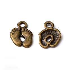 Antique Bronze Tibetan Style Alloy Charms, Foot Print, Cadmium Free & Lead Free, Antique Bronze, 14x10x2mm, Hole: 2mm