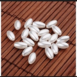 Blanco Cuentas de perlas de imitación de plástico abs, oval, blanco, 8x4 mm, agujero: 1 mm, acerca 5500pcs / ponud