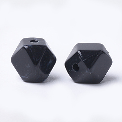 Noir Perles acryliques, style de pierres fines imitation, polygone, noir, 11.5x10x10mm, trou: 2 mm, environ 428 pcs / 500 g