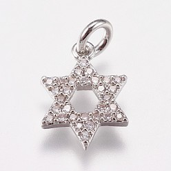 Platino Micro latón allanan encantos de circonio cúbico, para judío, estrella de david, Platino, 13.5x10x2 mm, agujero: 3 mm