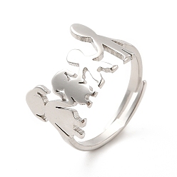Stainless Steel Color 201 Stainless Steel Family Adjustable Ring for Women, Stainless Steel Color, US Size 5 1/4(15.9mm)