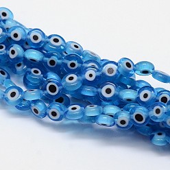 Dodger Azul Hechos a mano de cristal de murano mal de ojo planas hebras de perlas redondas, azul dodger, 6x3 mm, agujero: 1 mm, sobre 65 unidades / cadena, 14 pulgada