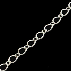 Серебро Железо Figaro цепи, бордюрные цепи, с катушкой, пайки, серебряные, 5.7x3.8x0.5 мм, около 328.08 футов (100 м) / рулон